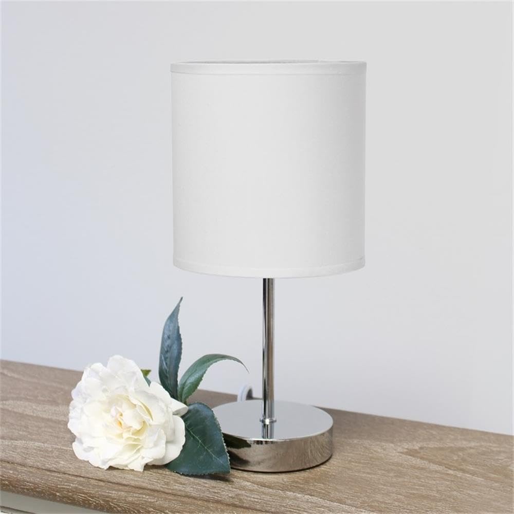 Pemberly Row 11.81" White Basic Chrome Mini Table Lamp With Led Bulb