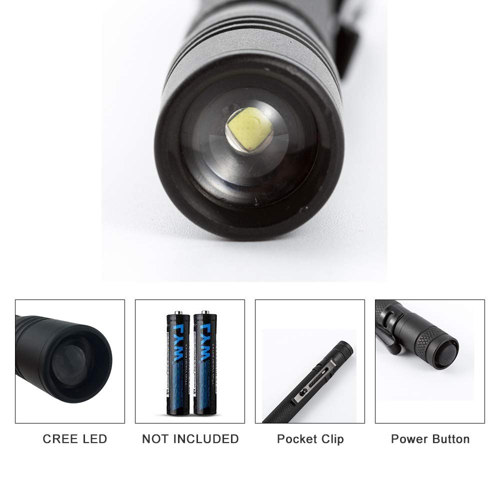 Cosmoing 3 Pack Led Pen Flashlight, Adjustable Focus, Waterproof, 150 Lumen, Battery Powered, 3 Modes, 3 Aaa Batteries Not Included