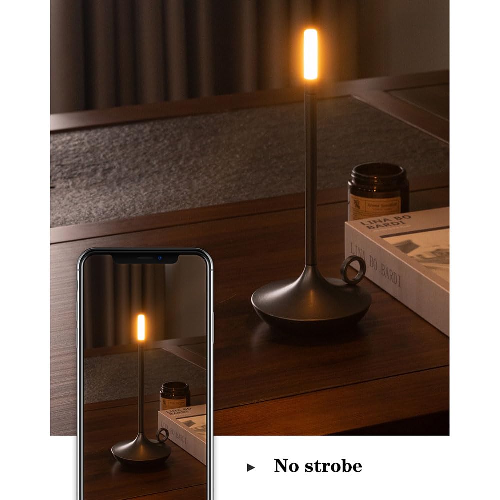 Lllunimon Retro Led Cordless Table Lamp, Rechargeable Led Desk Lamp With 3 Levels Brightness, Candle-Shaped Desk Lamp For Home,Dinner Table,Bedside