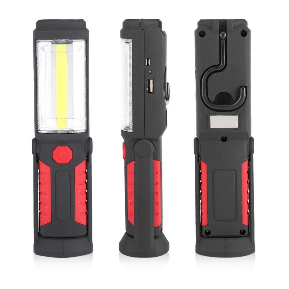 Qinlorgo Xinwoer Cob Led Flashlight Cob Work Light, Rotating Base And Hanging Hook Cob Emergency Light, Hiking Household Tool For Camping Emergency Light(Red)
