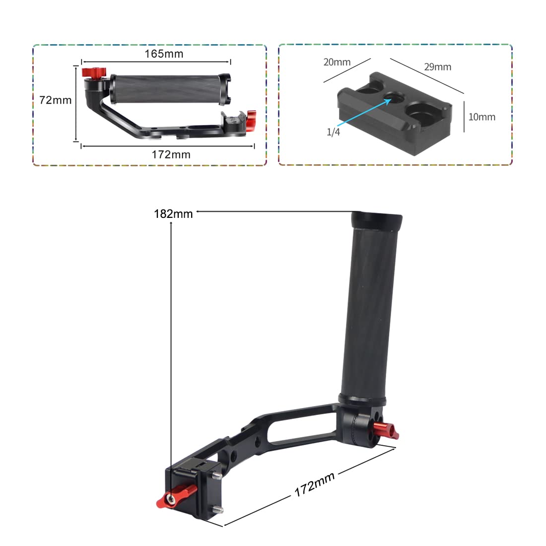 Novelgoal Carbon Fiber L Bracket Handle Grip With Foldable Cold Shoe Mount Compatible With Dji Ronin Rs2 Rsc2 Mini Handheld Gimbal Stabilizer Accessory (With 1X Rail Mount)