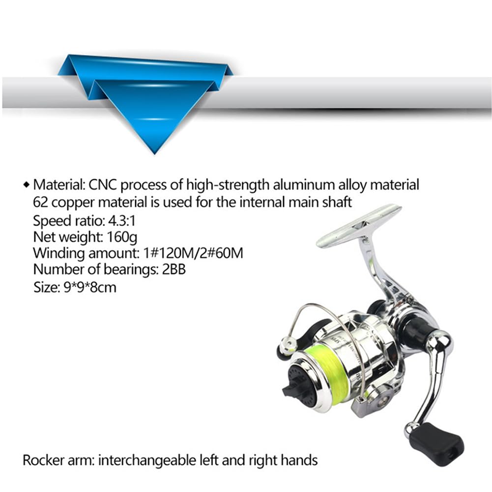 Gaderth Micro Compact Spinning Reel, Mini Pocket Metal Fishing Wheel, 4.3:1 Gear Ratio Small Reel, 2+1Bb Bearings All Season Fishing Reel