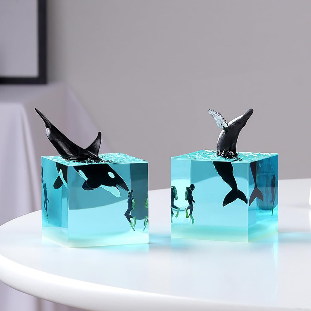 Visiolex Shark Diver Night Lamp, Table Lamp, Handmade Resin Shark Lamp, Ocean Resin Cube Jewelry, Glow-In-The-Dark Night Lamp, Novelty Desktop (Beluga Whale)