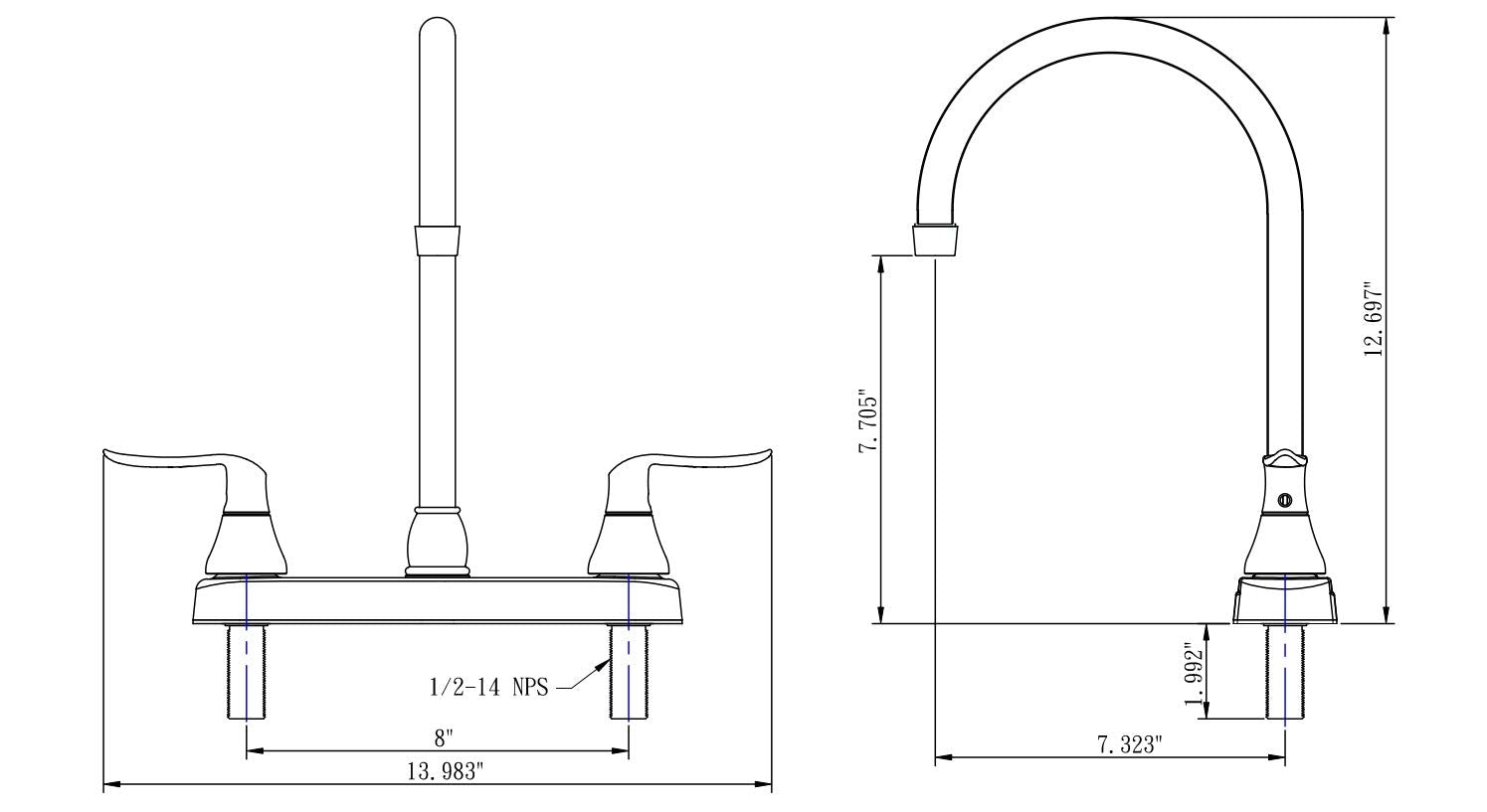 Dura Faucet Df-Pk330Hlh-Mb Rv Elegant J-Spout Swivel Kitchen Sink Faucet - Two Handle (Matte Black)