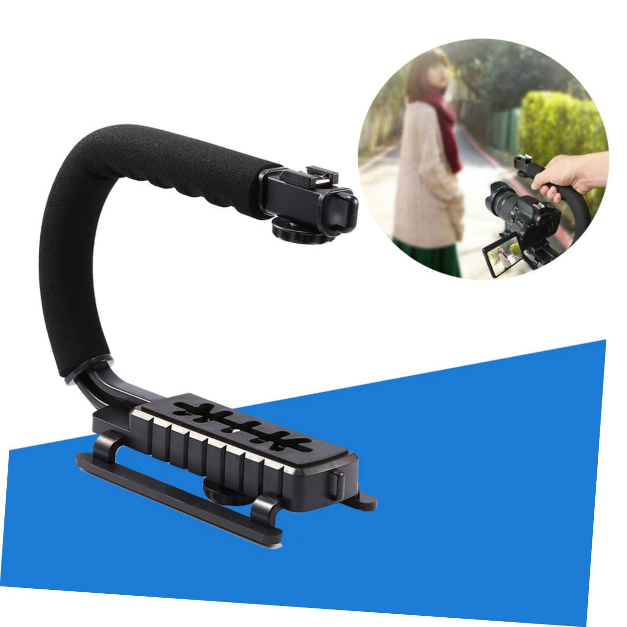 Shineofi C Type And U Type Camera Stabilizer Hand Grip Portable Video Handheld Stabilizer For Low Angle Shots For Travel Photography And Black Finish