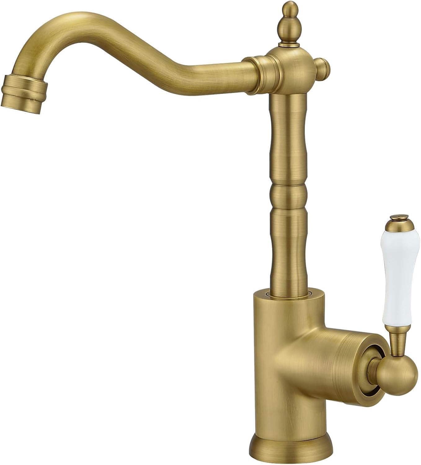 Greenspring Antique Brass Kitchen Sink Faucet Single Handle Kitchen Faucet 360 Degree Swivel Mixer Tap Wet Bar Sink Faucet Farmhouse Single Hole Uitility Laundry Faucet With Supply Line