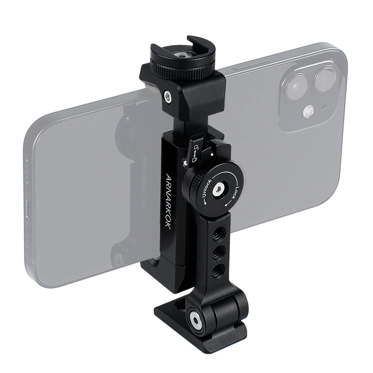 Arnarkok Metal Phone Tripod Mount W Rotatable Cold Shoe,Compatible With Iphone Tripod Adapter, Cell Phone Mount Holder,Hot Video Vlogging Rig