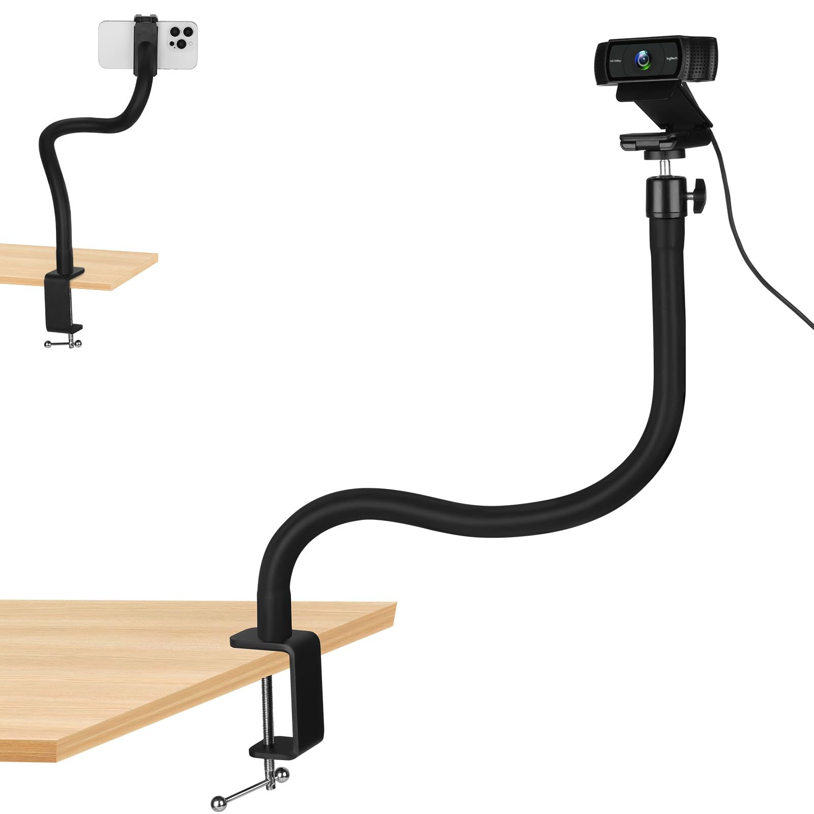 Mippko Webcam Stand For Desk,50Cm Gooseneck Arm Compatible With Logitech Webcam C920 / C920S / C920X / C922 / C922X / C925E / C930 / C930E / C615 / C960 / Brio 4K / Nexigo N60 / Iphone/Ring Light