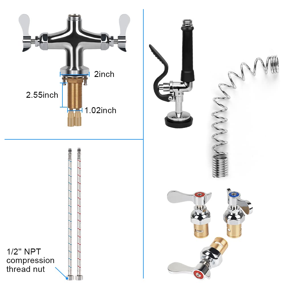 Tnroted 36 Inch Height Deck Mount Commercial Faucet With Pre Rinse Sprayer, Single Hole Commercial Pre Rinse Restaurant Kitchen Faucet With 12” Swing Spout For Commercial Restaurant Home Kitchens Sink