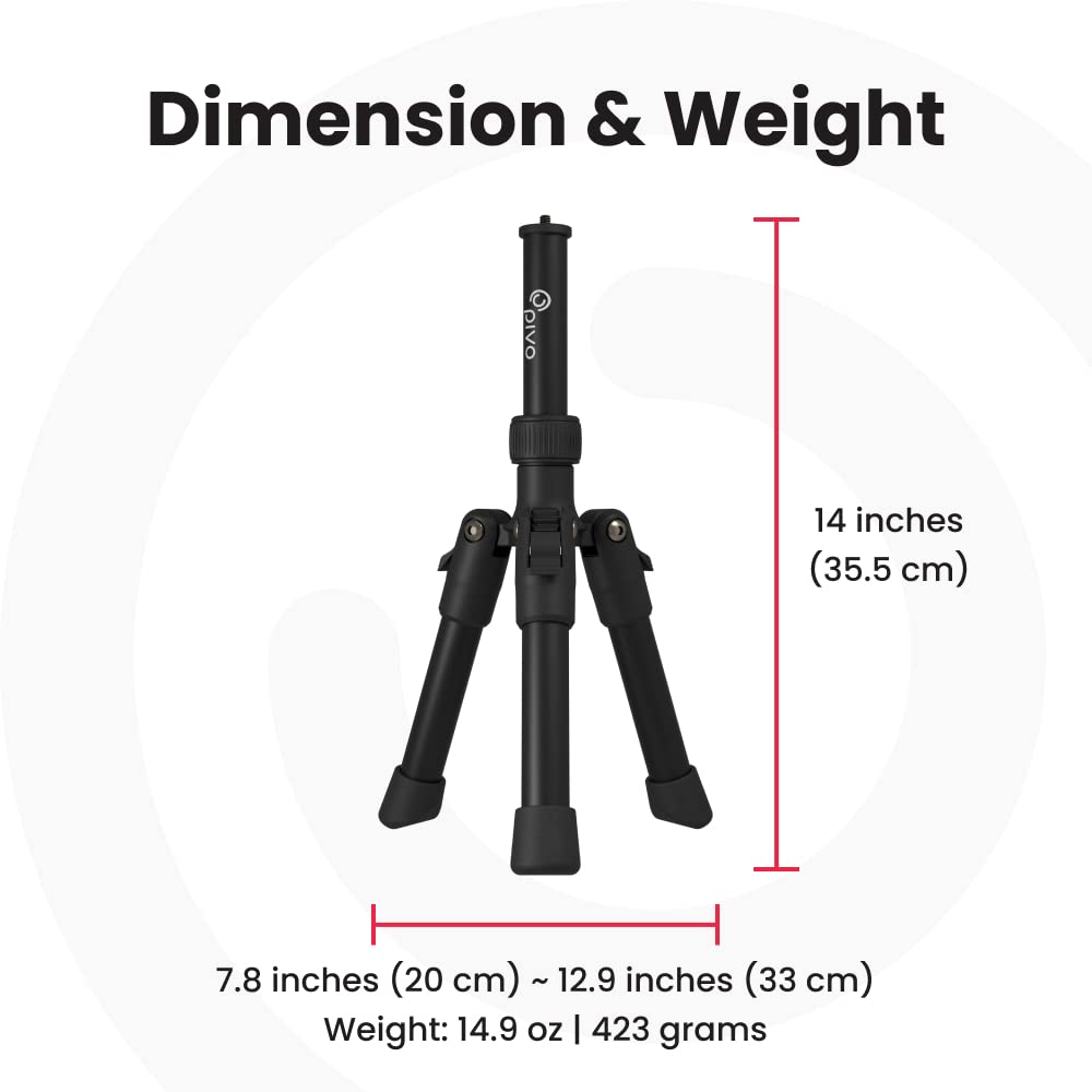 Pivo Tripod Mini 14-Inch Smartphone And Camera Extendable Compact Lightweight Aluminum Stand With Universal 1/4" Thread For Action Camera, Dslr & Pods