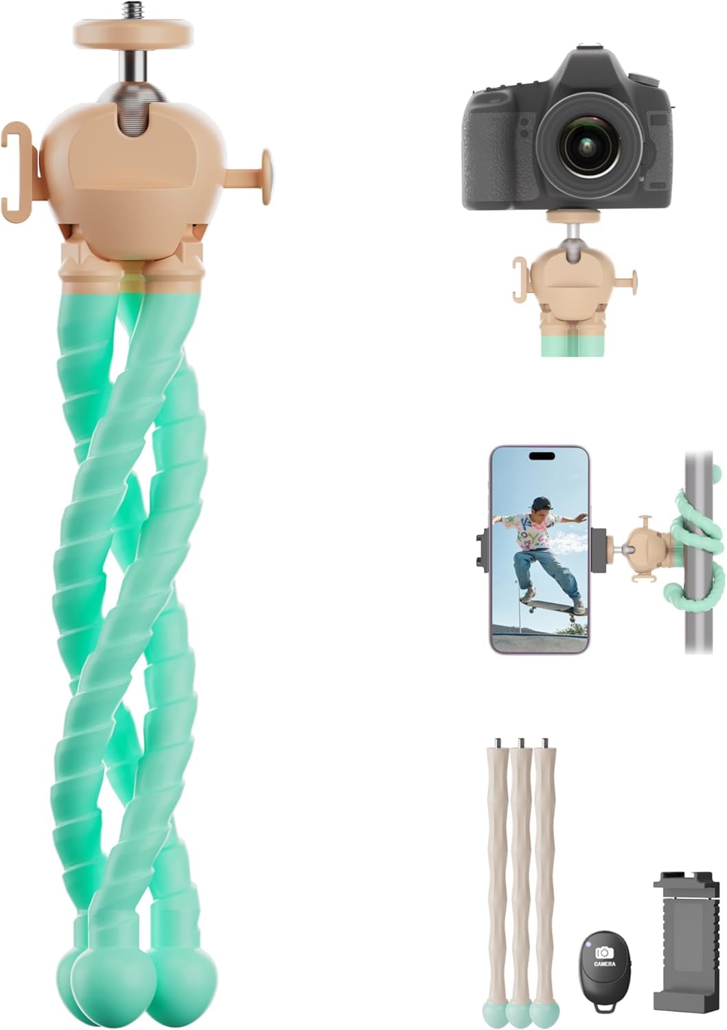 Jishane Flexible Phone Tripod With Wireless Remote & Universal Phone Holder - Portable Octopus Tripod For Cellphone Camera - Perfect For Video Recording, Vlogging, Selfies, Outdoor Travel