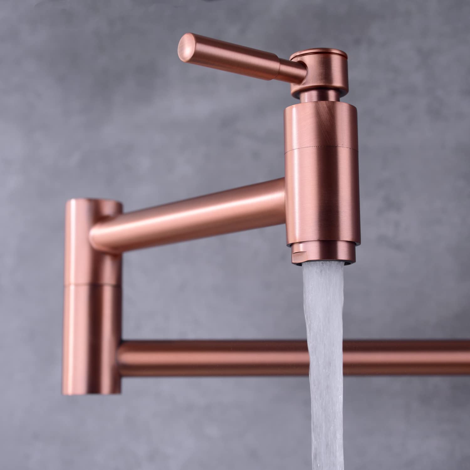 Fonveth Copper Pot Filler Faucet,Brass Pot Filler Wall-Mount,Folding Stretchable Double Joint Swing Arm Single Hole Two Handle Kitchen Sink Pot Filler Faucet Rose Gold