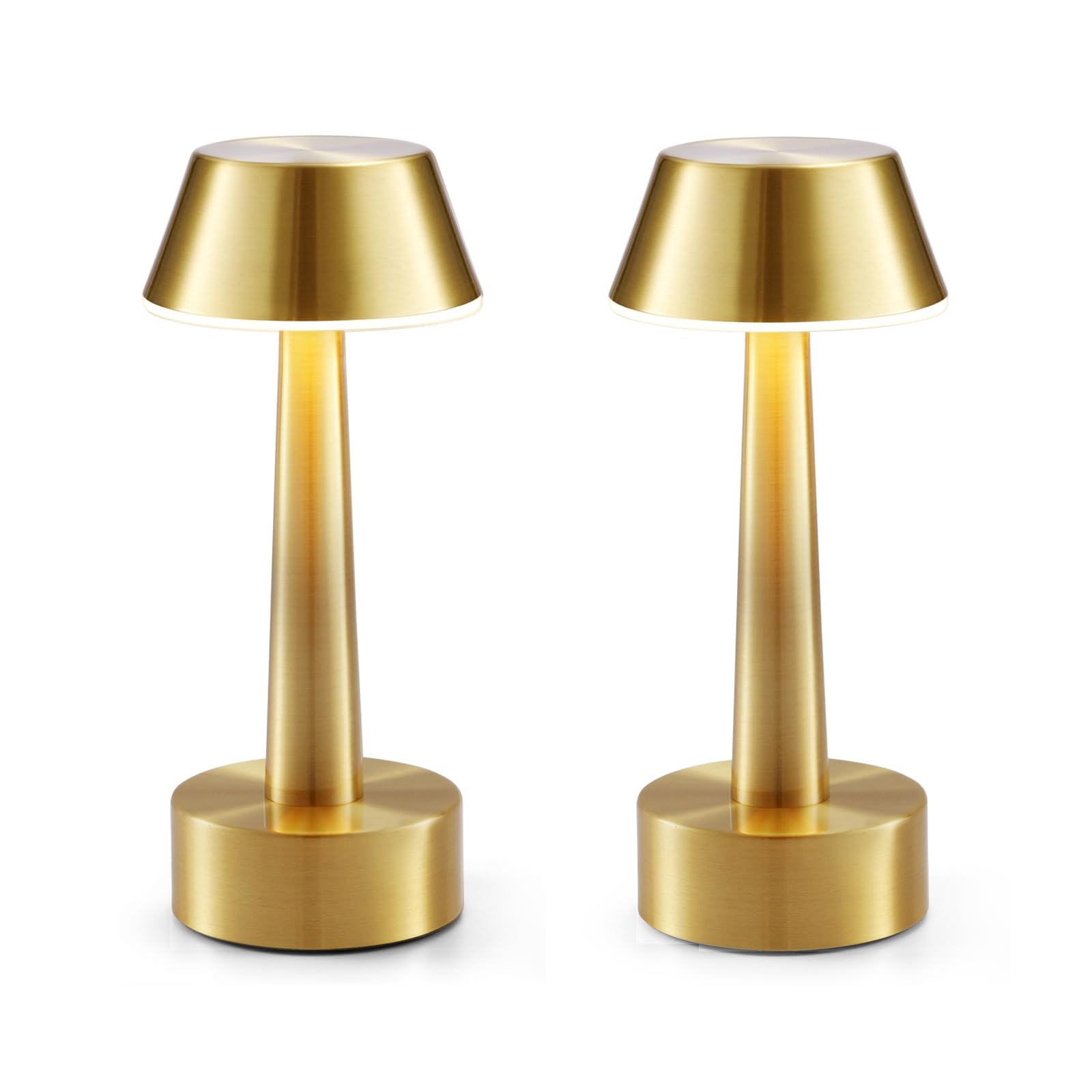 Intelive 2 Pack Small Cordless Table Lamp, Battery Operated Gold Lamp For Restaurant Dinner Table, Rechargeable 3-Way Dimmable Touch Light Portable Metal Night Light For Bedside Dining Room Patio Bar Outdoor
