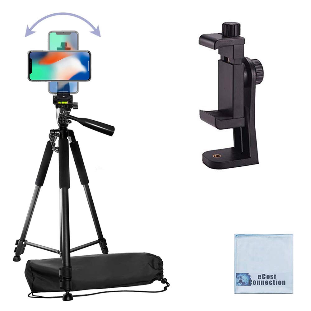 Ecostconnection 60" Pro Series Professional Camera Tripod And Universal Rotating Smartphone Mount For All Iphone And Android Smartphones + Microfiber Cloth