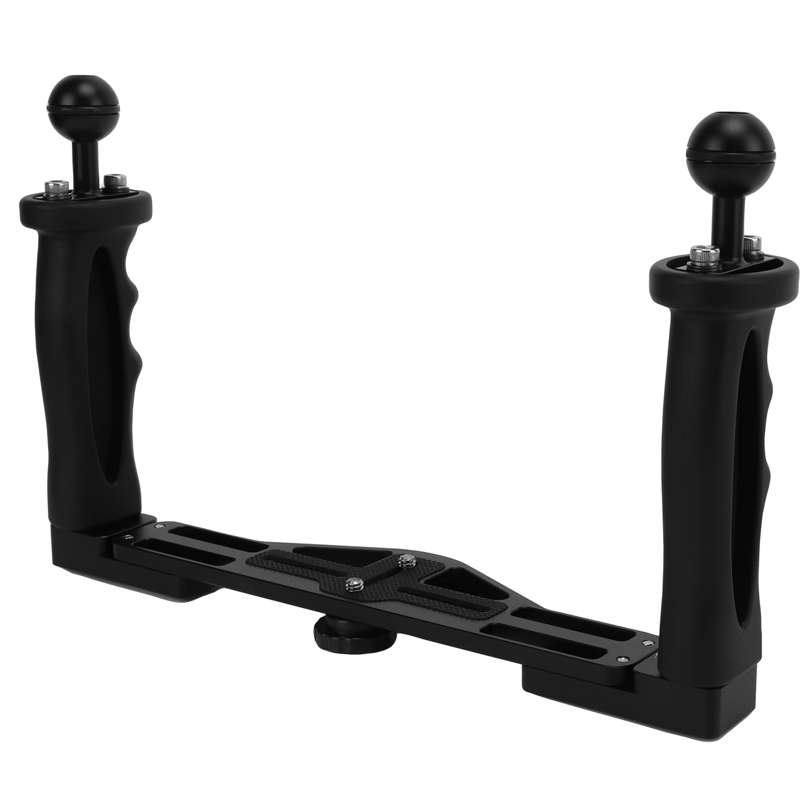 Mbeysaq Dual Handle Underwater Camera Stabilizer Rig For Diving Housing, Aluminum Alloy With Silicone Grips, Black, Compatible With Slr Cameras & Diving Lights
