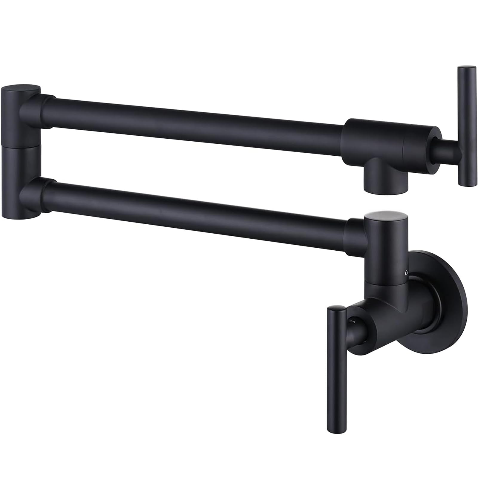 Mondawe Pot Filler Faucet Wall Mount Kitchen Sink Faucet Stove Pot Filling Faucet With Double Joint Swing Arms Folding Faucet, Solid Brass Material, Lead-, Single Hole, Matte Black