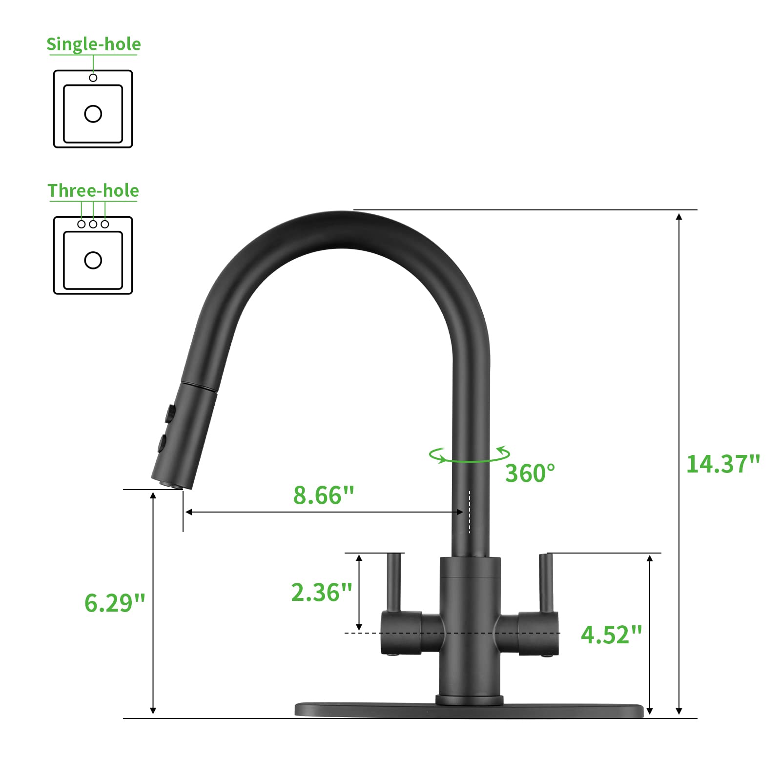 Paking Kitchen Faucet, Kitchen Sink Faucet, 2 Handles Sink Faucet, Faucet, Kitchen Faucet Pull Down, Faucet With Sprayer, Bar Faucet, Stainless Steel, Matte Black, Pb1047