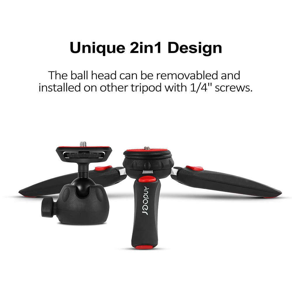 Andoer H20 Mini Tabletop Tripod Portable Foldable Phone Camera Tripod Stand With Removable Ball Head With 1/4 Inch Screw