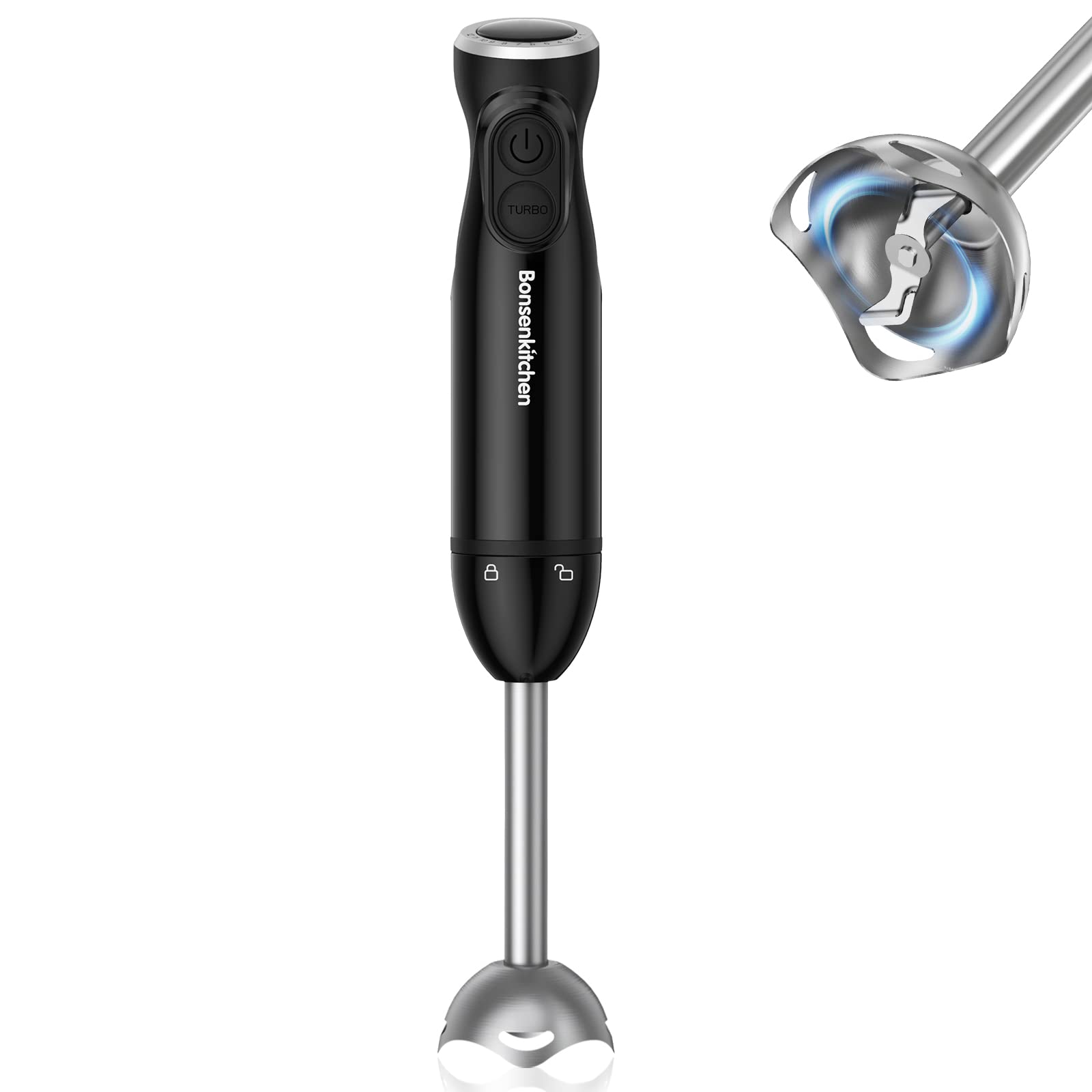 Bonsenkitchen Handheld Blender, Electric Hand Blender 2 Speed & Turbo Mode, Immersion Blender Portable Stick Mixer With Stainless Steel Blades For Soup, Smoothie, Puree, Baby Food