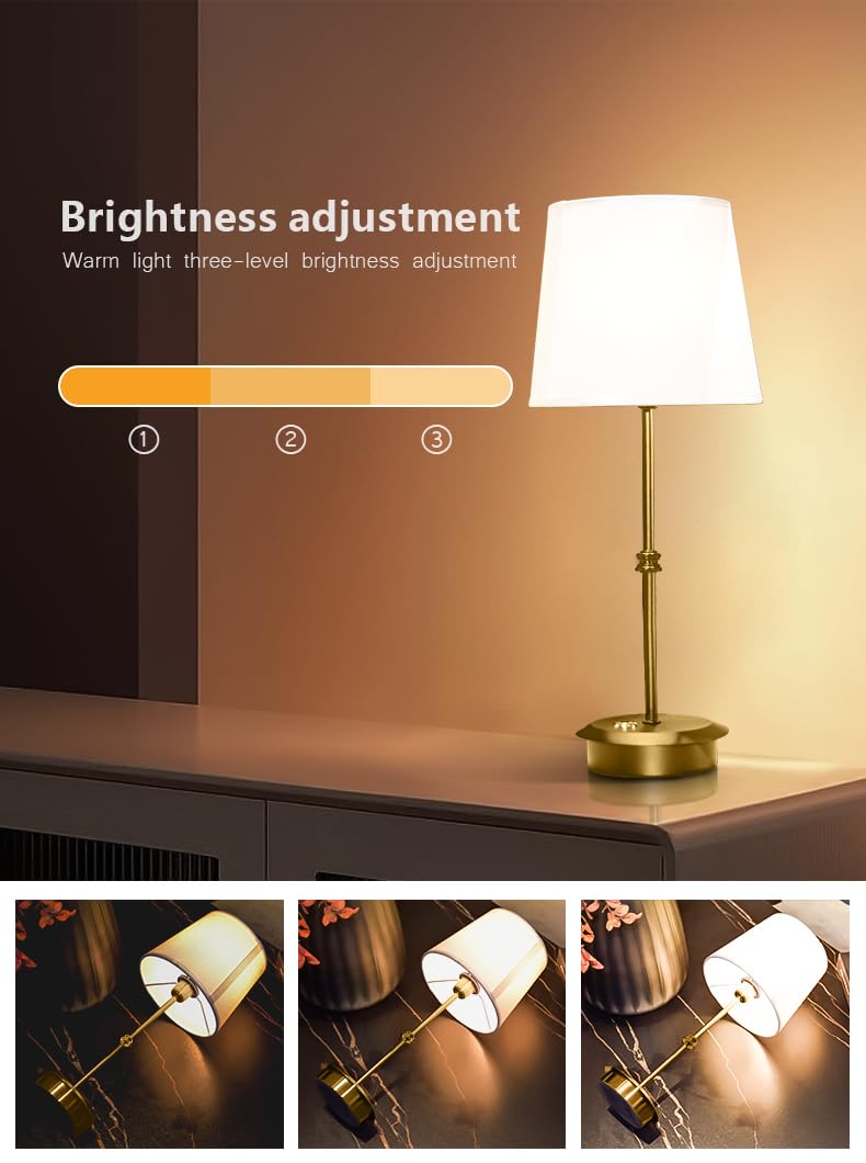 Xylomega Portable Cordless Led Table Lamp With Touch Control, 3-Level Brightness, Built-In Rechargeable Battery, Classic Minimalist Design For Living Room, Dining Room, Bedroom, Patio, & More - Gold