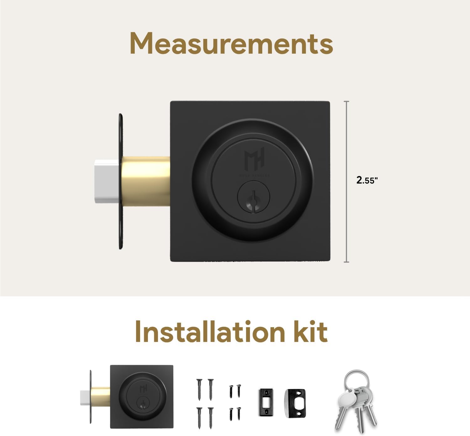 Mega Handles - Prime Deadbolt I Entry Deadbolt Lock - Heavy Duty Square Locking Deadbolt For Left Or Right-Handed Doors - Interior/Exterior - Matte Black