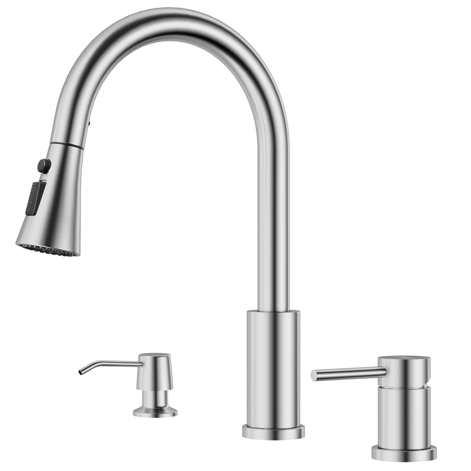 Blylund 3 Hole Kitchen Faucets With Soap Dispenser, Brushed Nickel Kitchen Faucet With Pull Down Sprayer 3 Modes Stainless Steel Side Single Handle Modern Sink Faucets