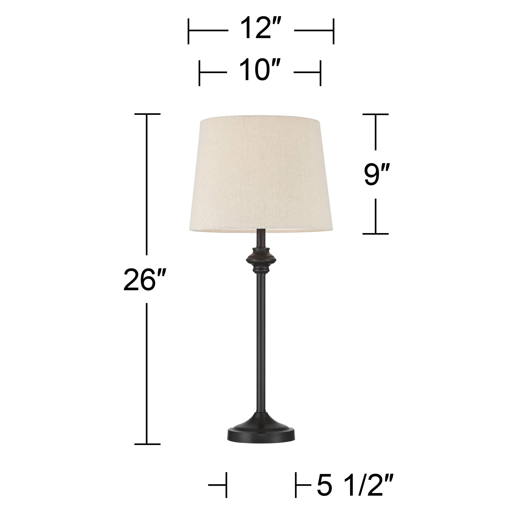360 Lighting Lynn Modern Industrial Buffet Table Lamps 26" Tall Skinny Set Of 2 Dark Bronze Brown Metal Oatmeal Fabric Drum Shade For Living Room House Home Dining Office Entryway Family Decor