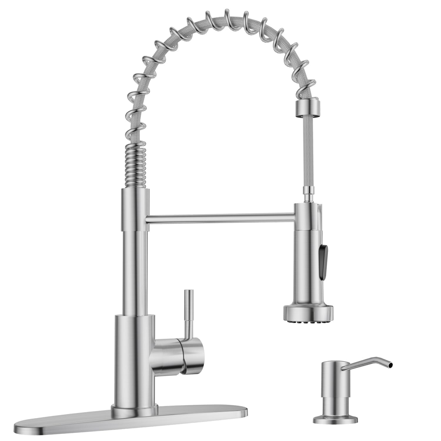 Appaso Kitchen Faucet With Soap Dispenser Brushed Nickel, Pull Down Commercial Single Handle High Arc Faucet For Sink, Stainless Steel Kitchen Faucet For Sink 2 Or 4 Hole