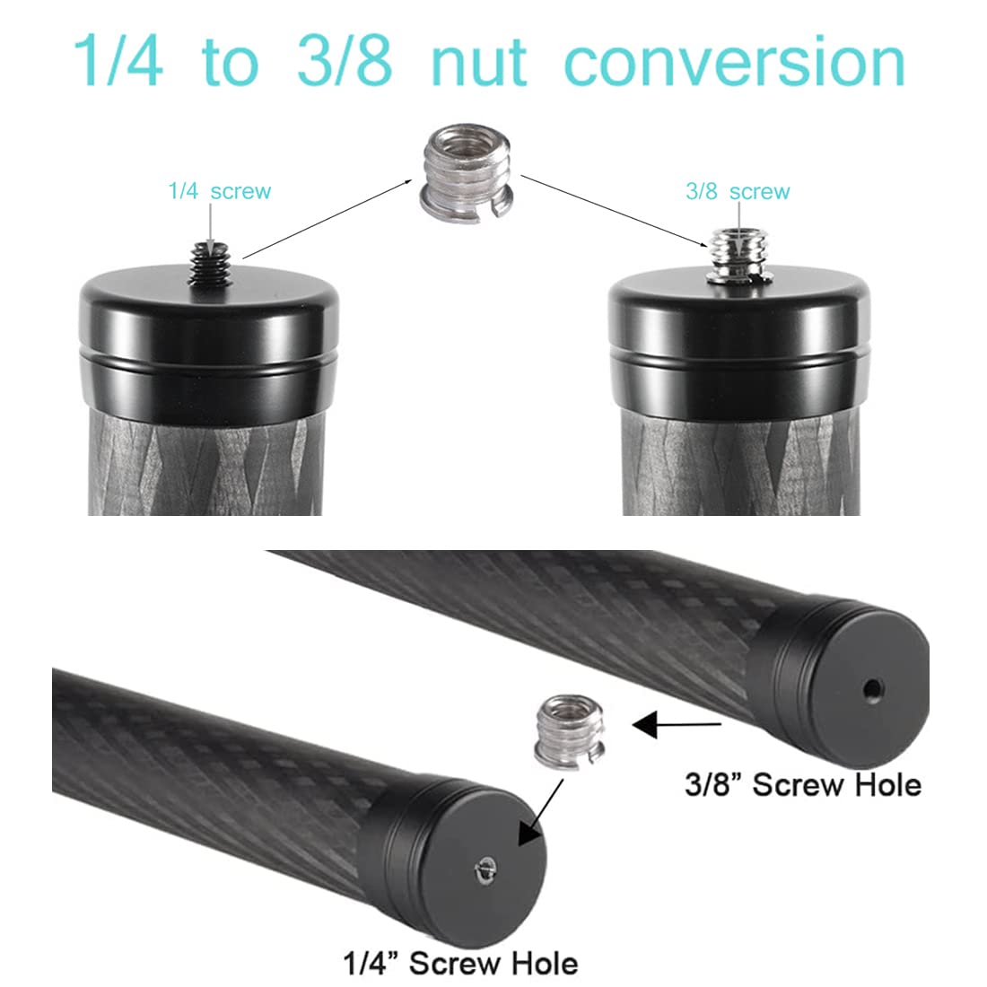 Angelreally 36Cm/14.17 Inch Extension Pole Carbon Fiber Bar With 1/4"" Screw Compatible With Dji Ronin S, Ronin Sc, Osmo Mobile 3, Om 4, Zhiyun Crane 2 V2 Stabilizer Dslr Camera