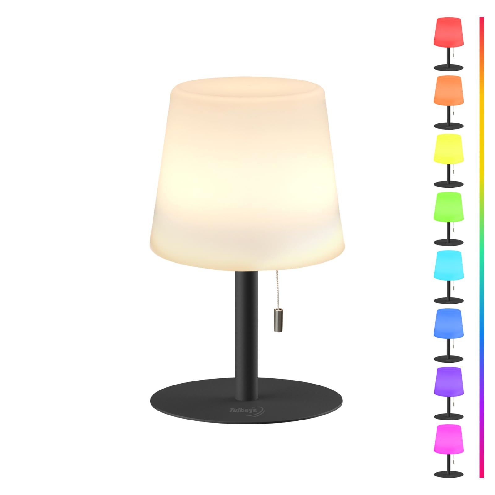 Tulbeys Warm & Rgb Cordless Table Lamp, Rechargeable Outdoor Battery Table Lamp Shower Waterproof Bedroom Lamps, Small Bedside Lamps For Night Stands
