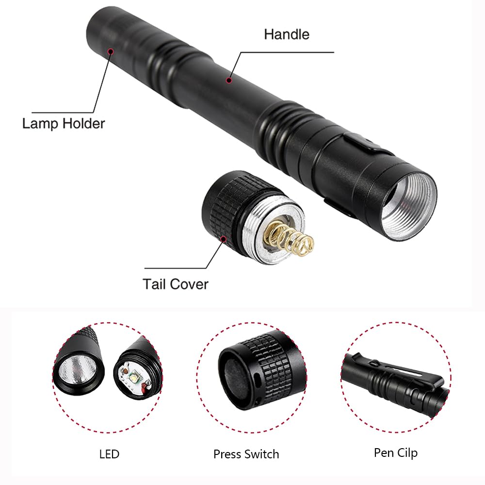 Mviocs 10 Pieces Mini Small Led Flashlight Handheld Pen Light Flashlights With Clip Led Pen Pocket Light Torch For Camping Outdoor Home