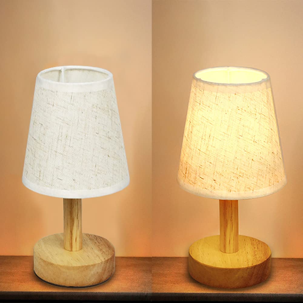 Ykcgg Small Table Lamp,Bedside Table Lamp,Wooden Bedside Lamp Simple Bedroom Lamp Linen Shade Mini Desk Lamp Night Light Nightstand Lamp For Bedroom,Living Room,Kids Room