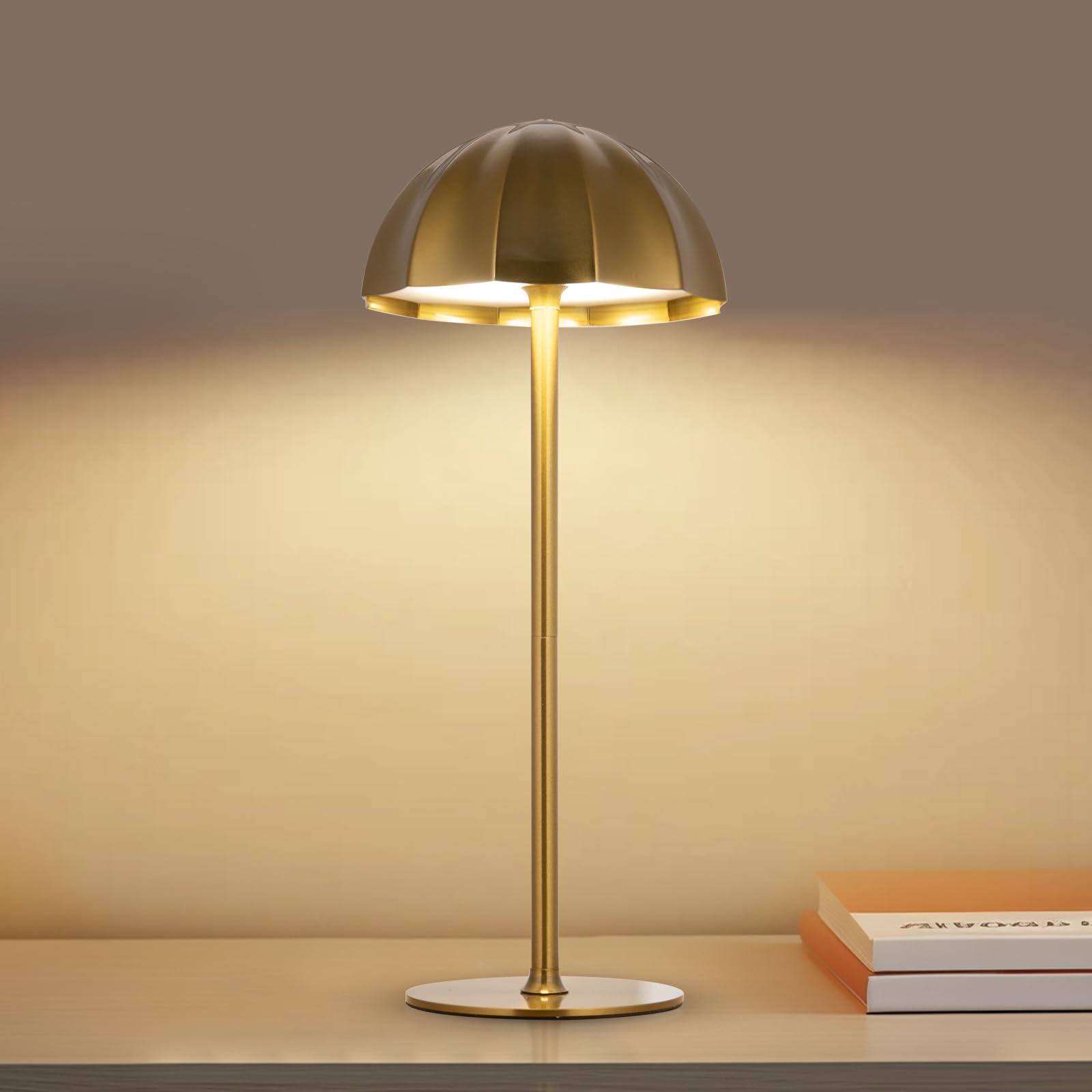 Moddeny Gold Rechargeable Table Lamp Cordless, 4000Mah Battery Powered Table Lamps With 3 Colors Stepless Dimming For Living Room, Wireless Table Lights For Bedroom/Desk/Cafe/Dining Room/Terrace
