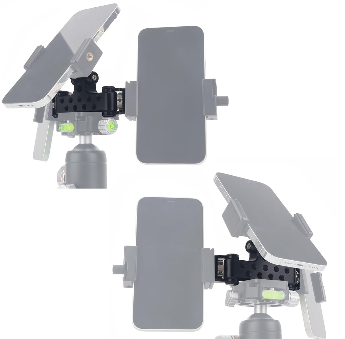 Rigdance Triple Phone Holder Tripod Mount Adaptor 180-Degree Tilt Head Vlogging Live Streaming Tool For Camera, Light, Microphone Multiple Phone Bracket To Tripod