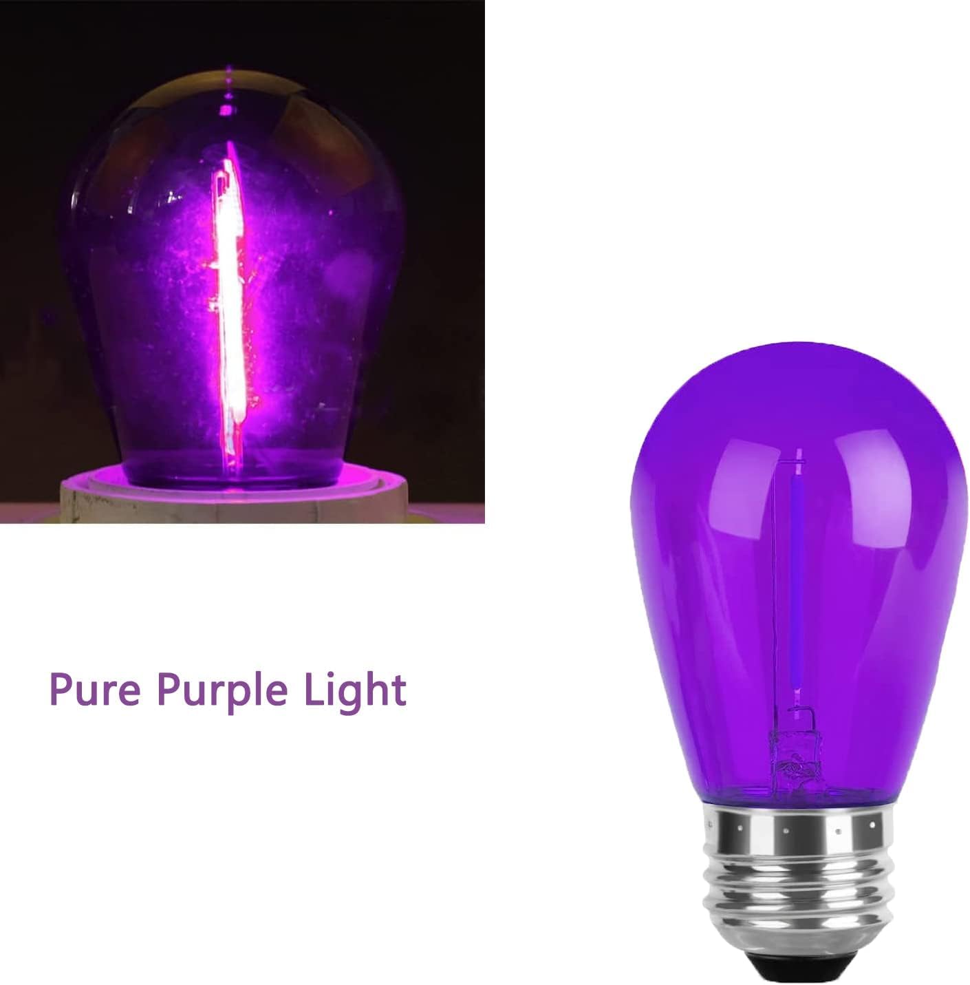 Minsily Sxminer 15 Pcs Led Purple S14 Bulbs Christmas Replacement Bulb 1W Led String Light Bulb E26 Base Edison Bulbs Plastic Shatterproof Decorative Bulbs For Outdoor String Lights Home Patio Decor(Purple)