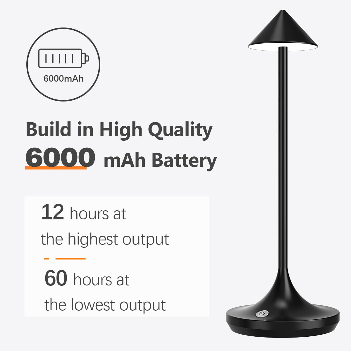 Bravzurg Cordless Led Table Lamp, 6000Mah Rechargeable Battery Operated Table Lamps, Modern & Portable, Dimmable, Wireless Small Desk Lights For Outdoor Restaurant Home Bedside – Black