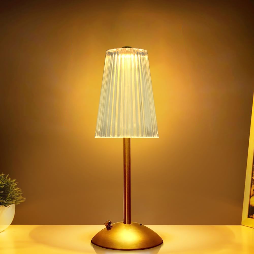 Hpufkot Portable Crystal Metal Desk Lamp,3-Color Touch Control, Rechargeable Battery - Ideal Bedside Lamp For Bedroom Nightstand (Golden)