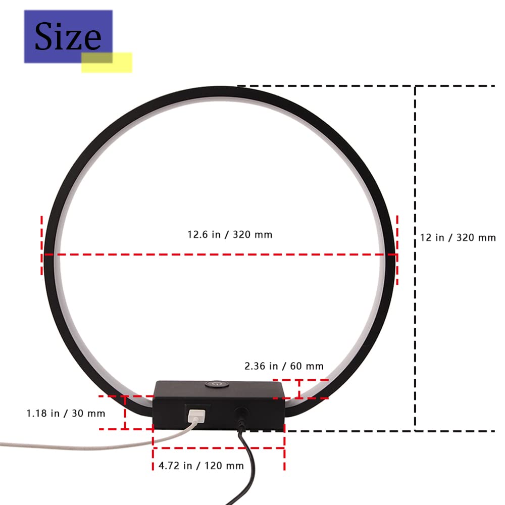 Masivel Led Circle Table Lamp Touch Control 3-Way Dimmable Bedside Nightstand Lamp With Usb Port Modern Tabletop Lamps, 12W 3000K Warm Light, Desk Lamp For Bedroom Living Room, Black