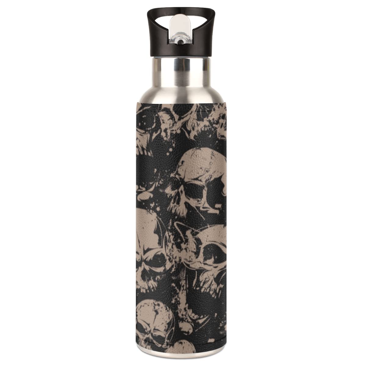 Insulated Stainless Steel Water Bottle With Straw 20Oz Retro Vintage Skull Skeleton Gothic Sports