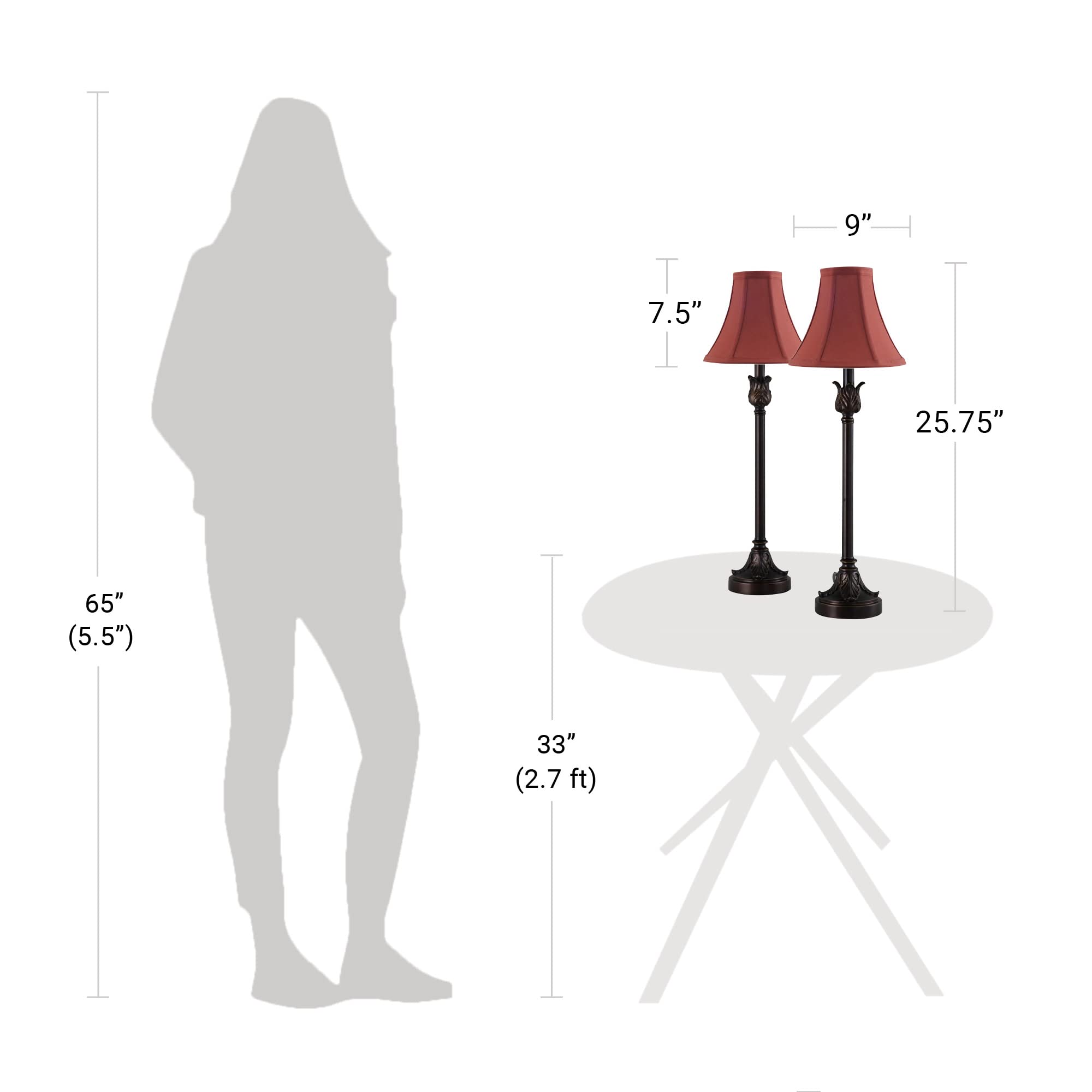 Catalina Lighting 19358-003 Brenda Buffet Table Lamps, Desk Lamp For Office, Dorm, Or Bedroom, Reading Light Nightstand Lamp, Led Bulb Not Included, 25.75", Bronze, Set Of 2