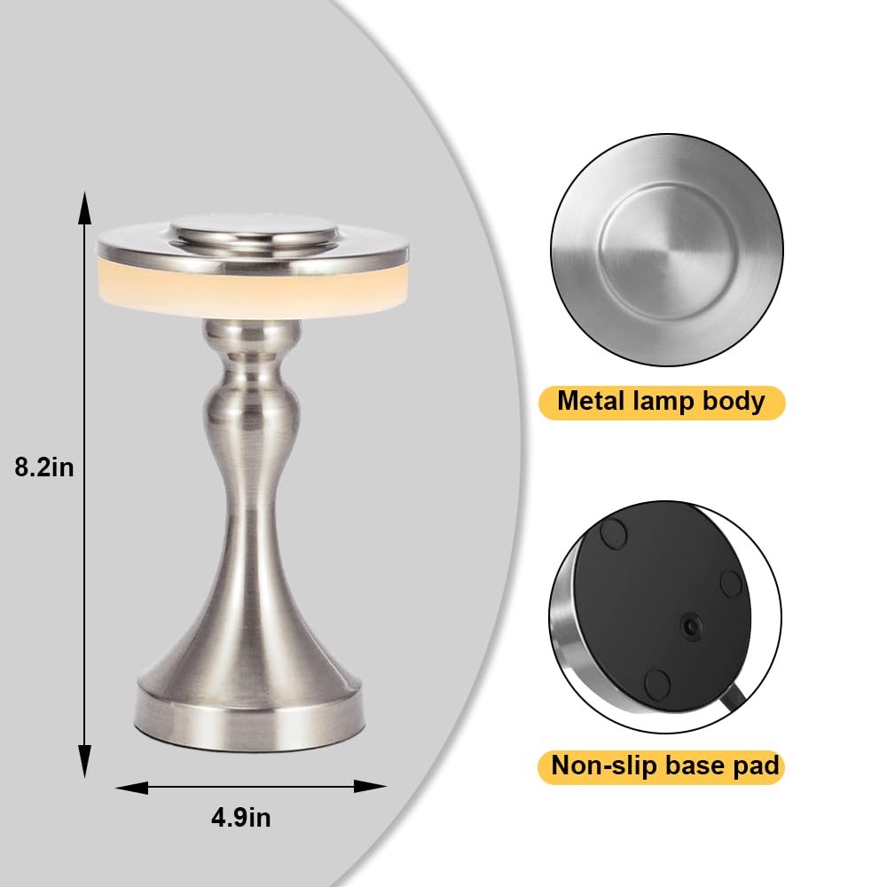 Leroxo Portable Metal Led Table Lamp,Cordless Battery Table Lamp,3 Color Touch Control Rechargeable Desk Lamp,3-Levels Brightness Bedside Battery Lamp,Night Light For Kids Nursery,Dining Room Lamp