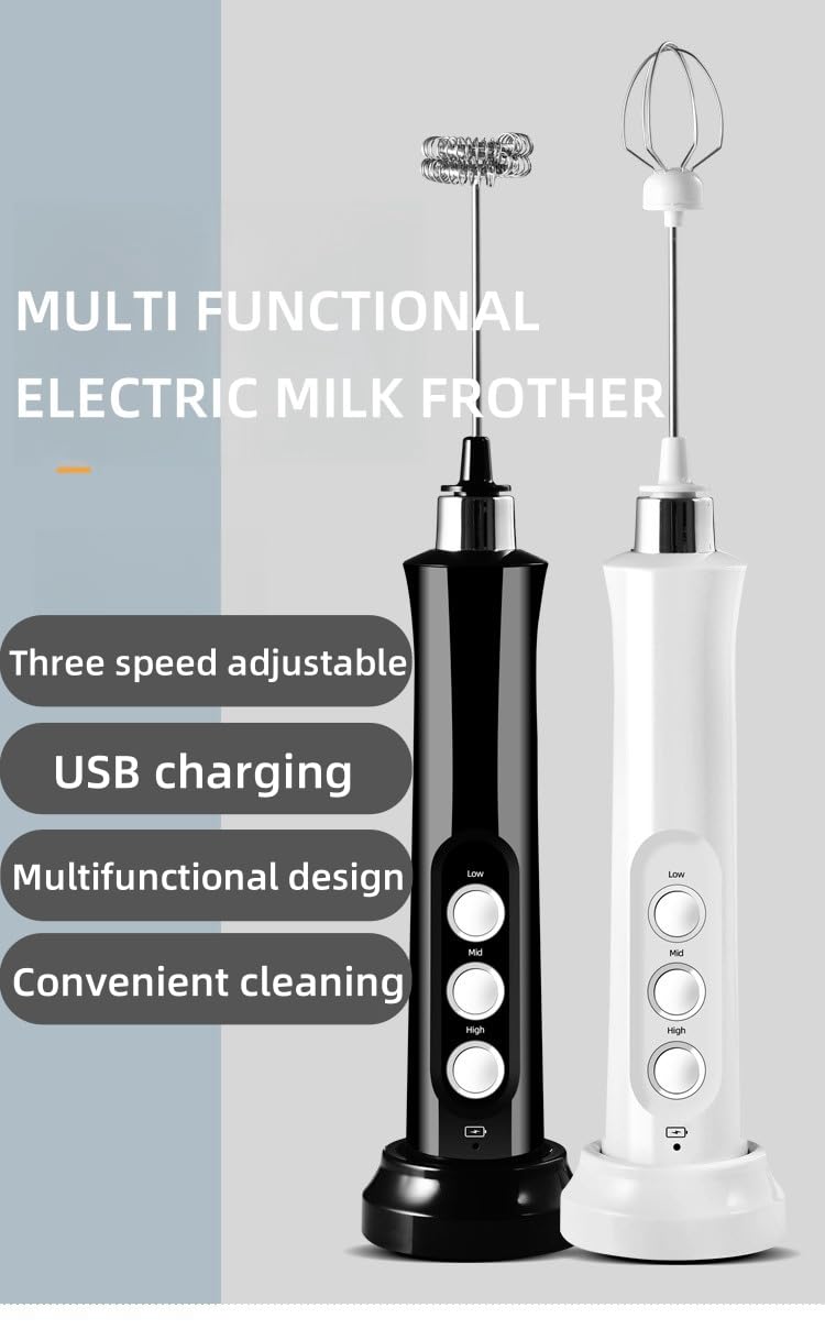 Taolivingmart Immersion Blender Handheld, 3-In-1 Hand Blender Electric With Usb Rechargeable 3 Speeds, Stainless Steel Blade Stick Blender With Whisk, For Coffee Latte,Hot Chocolate, Egg (Black)