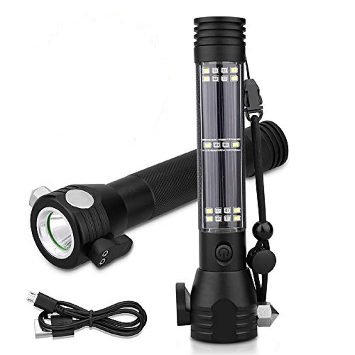 Xrexs Solar Powered Led Car Flashlight Multi-Function Solar Escape Rescue Flashlight, Usb Charger And Solar Charger, Portable Flashlight For Hiking, Camping, Traveling