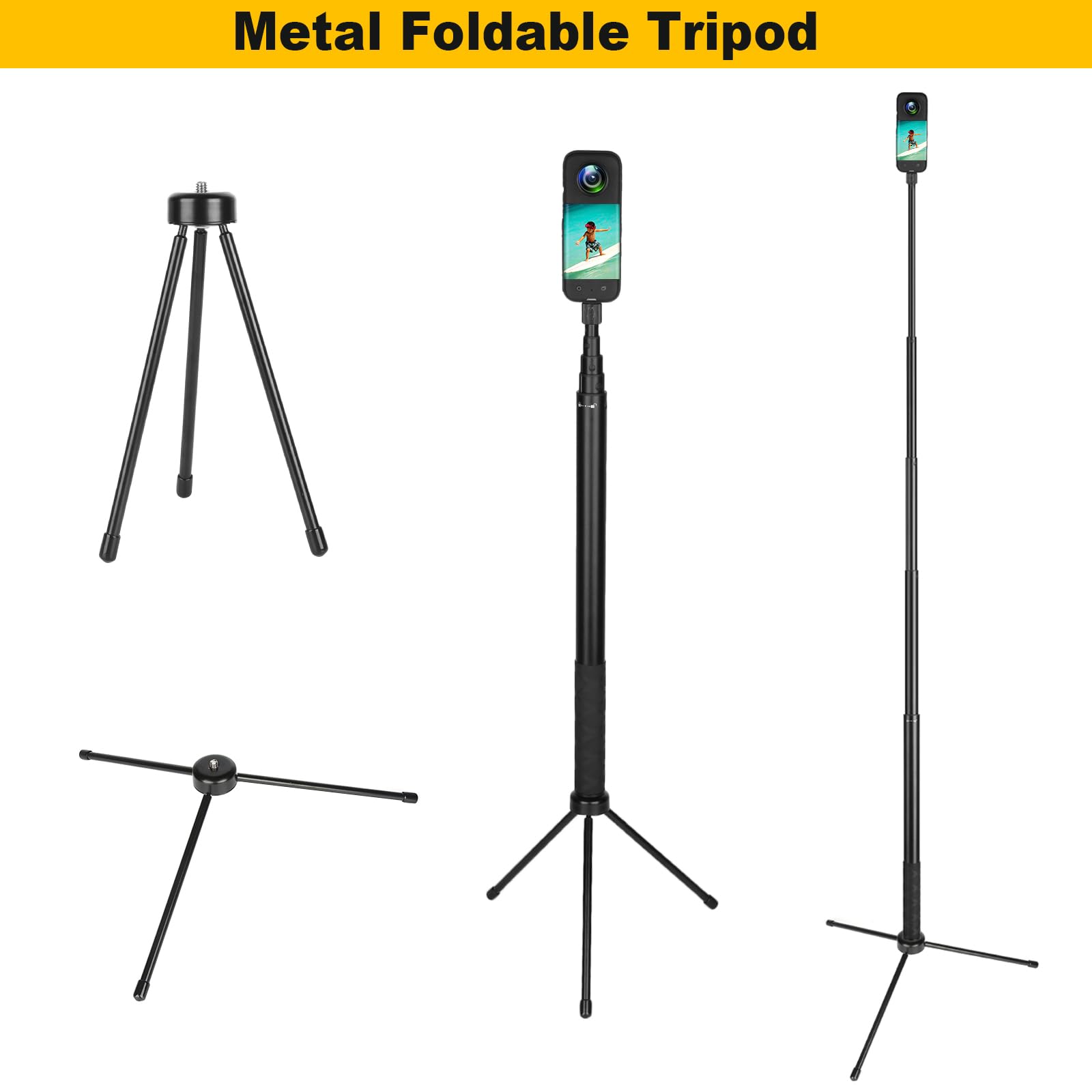 Mippko 61.8 In Insta360 Invisible Selfie Stick With Tripod Accessory,Compatible With X5/X4/X3/X2/One Rs/Go 2/3,Gopro Hero/Dji Osmo/Sjcam Action Cameras,Adjustable Extendable Waterproof Aluminum Alloy Rod