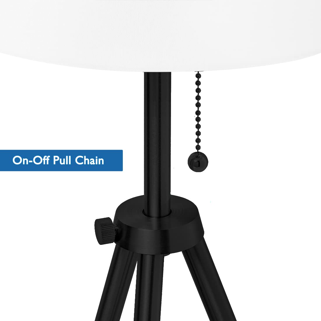 O'Bright O’Bright Tripod Table Lamp, Adjustable In Height, 100% Metal Body With Linen Drum Shade, Bedside Lamp, Nightstand Lamp, Side Table Lamp For Living Room, Bedroom, Office, Black