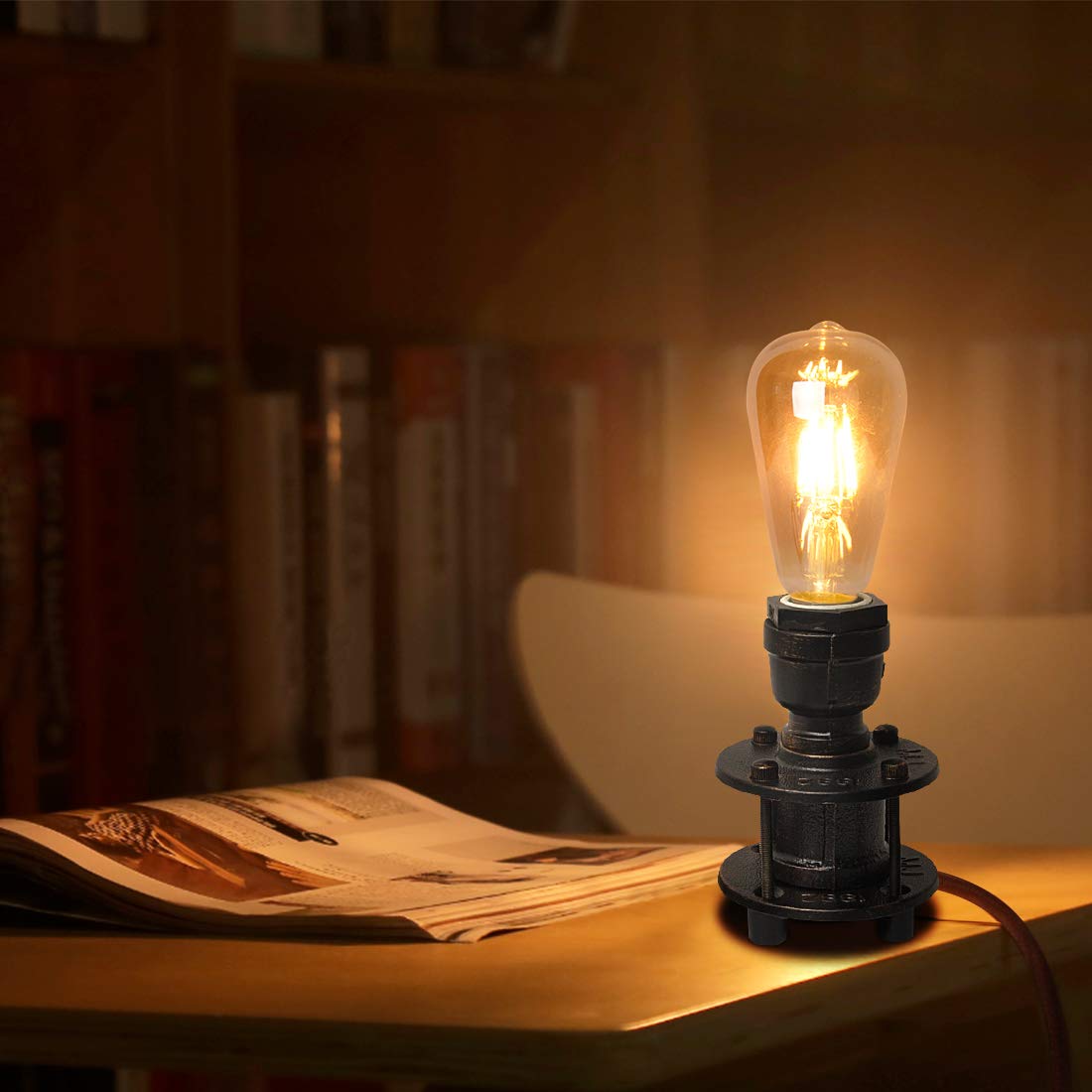 Lustorm 1 Industrial Table Lamp Base For Bedroom, Small Bedside Desk Lamps Vintage Rustic Farmhouse Mini Lamp Gold Metal Bronze Lights For Nightstand, Reading Room (No E26 Edison Bulb)