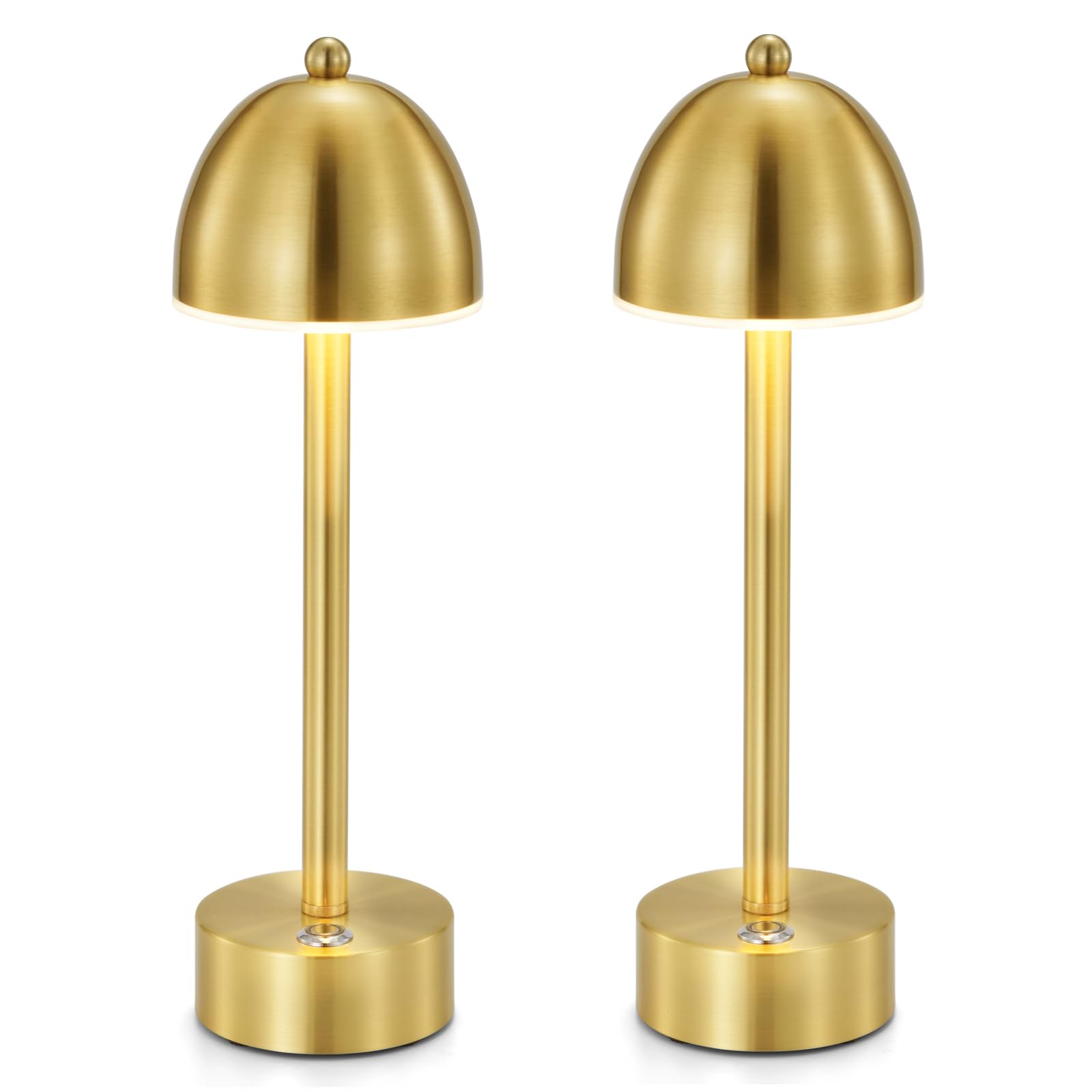 Umexus Small Cordless Mushroom Lamp Set Of 2, 5200Mah Rechargeable Battery Operated Lamp For Restaurant Bar Cocktail Table, Led Touch Dimmable, Portable Outdoor Patio Lights, Gold Brass