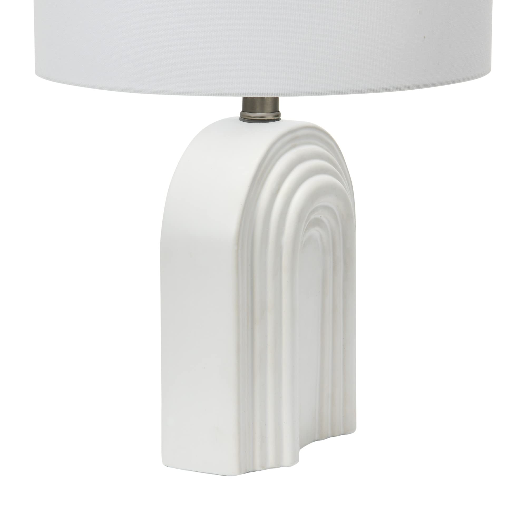 Creative Co-Op Carved Arch Stoare Table Lamp With Linen Drum Shade, White