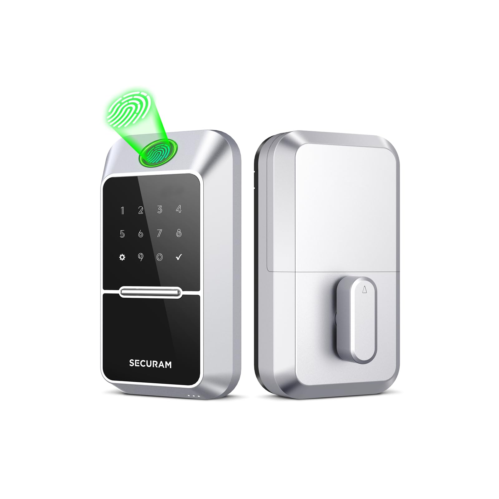 Securam Fingerprint Door Lock Keyless Entry Door Lock Deadbolt Lock With Code Mechanical Key Keyless Deadbolt, Non-Wi-Fi, Silver
