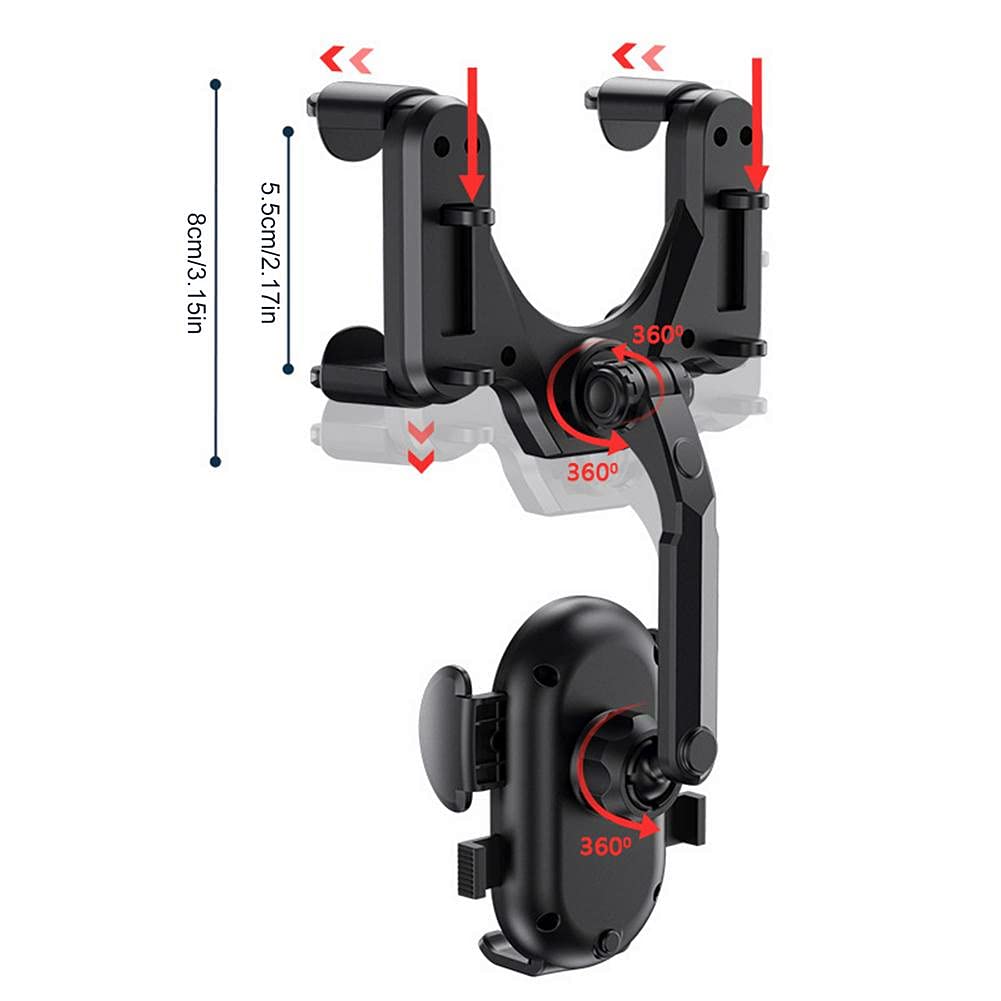Hiyitks Car Phone Holder Mount Rear View Mirror Phone Holder For Car Multifunctional 360° Rotatable And Retractable Car Cell Phone Stand Adjustable Rearview Mirror Mount
